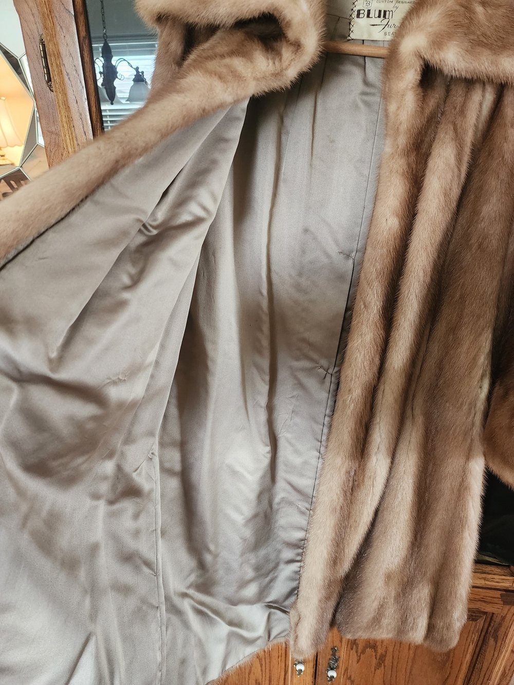 Women's Classic Mink Fur Pea Coat - Light Brown